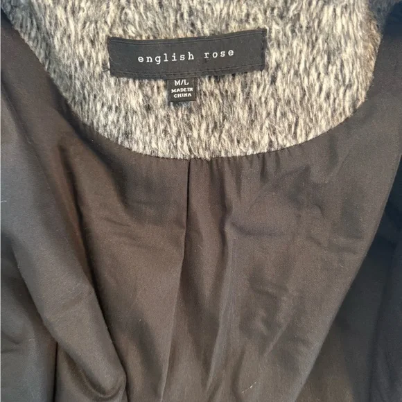 English Rose Studded Moto Coat Gray Black Faux Leather Jacket M/L Edgy - Picture 9 of 9